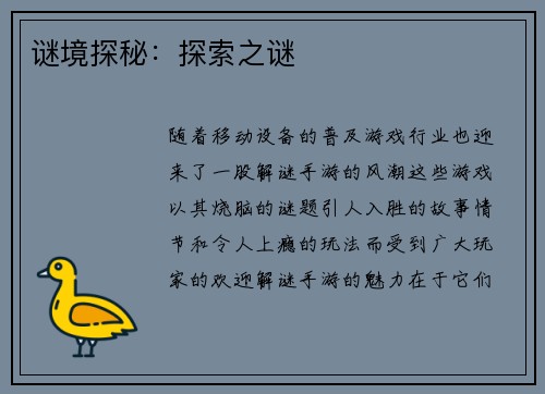 谜境探秘：探索之谜
